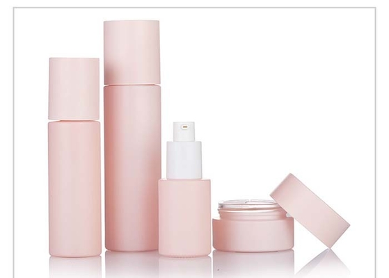Le cosmétique en verre fait sur commande rose rond de 2oz 3oz met la bouteille en bouteille givrée de pompe de maquillage