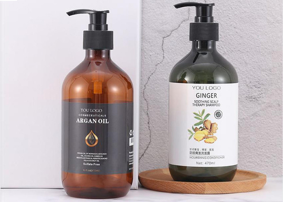 Bouteilles en plastique de shampooing de pissette de main de GV Amber Green 500ml avec la pompe