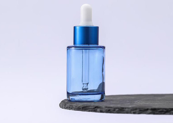 Bouteille en verre bleue de pipette de la bouteille 15ml 10ml de compte-gouttes de cou lisse de GV