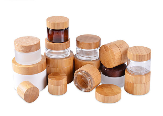 conteneurs de baume à lèvres de 5grams Amber Glass Cosmetic Jar Glass avec le couvercle en bambou de vis