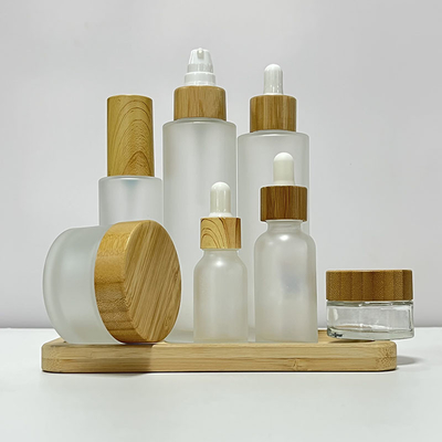 Compte-gouttes en verre de maquillage de jet de pompe de Matte Bamboo Glass Bottle 20ml 30ml