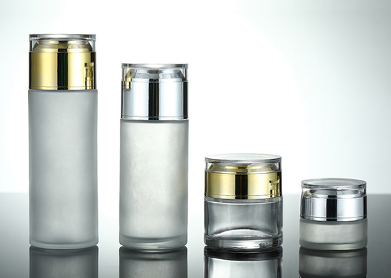 Bouteille cosmétique en verre givrée claire 50ml 80ml 100ml de pompe d'emballage facial vide d'huile